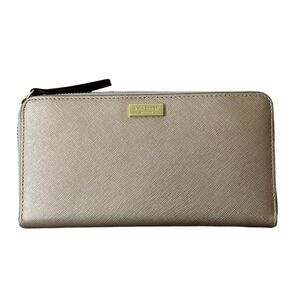 Kate Spade Wallet Leather Zip Around Metallic Light Pink